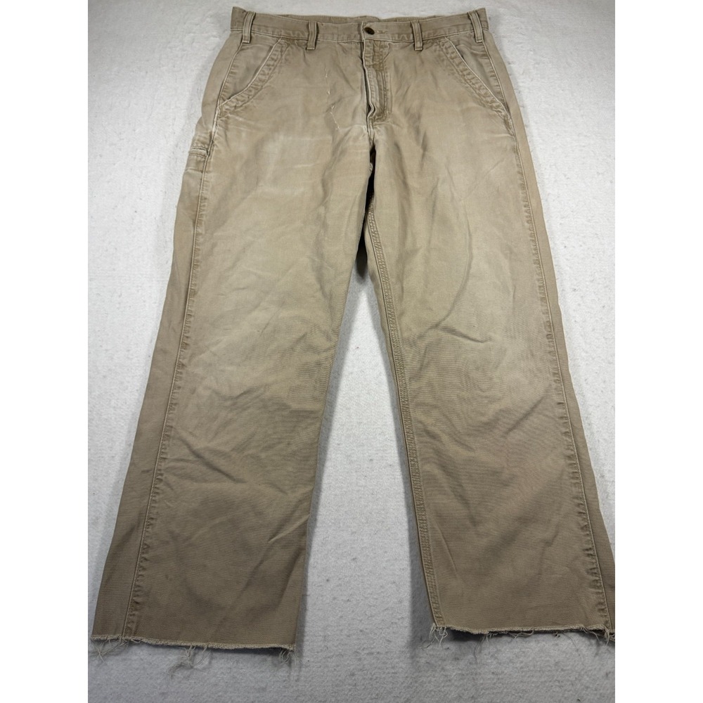 Carhartt Baggy Utility Pants Mens 34x36 Brown Relaxed Fit Raw Hem Workwear
